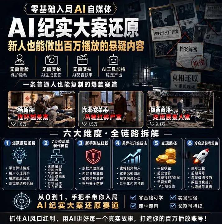 抖音8W粉丝博主的AI纪实大案还原教学,新人也能做出百W播放的悬疑内容,抓住AI风口红利,用AI讲好每一个真实故事 2 抖音8W粉丝博主的AI纪实大案还原教学,新人也能做出百W播放的悬疑内容,抓住AI风口红利,用AI讲好每一个真实故事