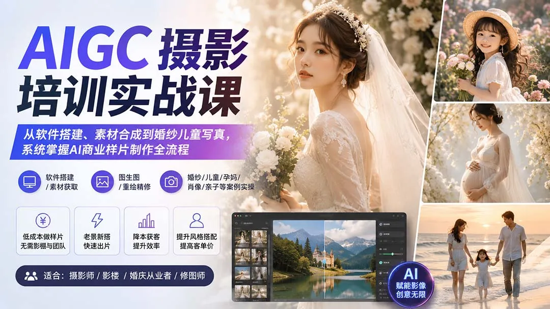 AIGC摄影培训实战课：从软件搭建、素材合成到婚纱儿童写真，系统掌握AI商业样片制作全流程 1