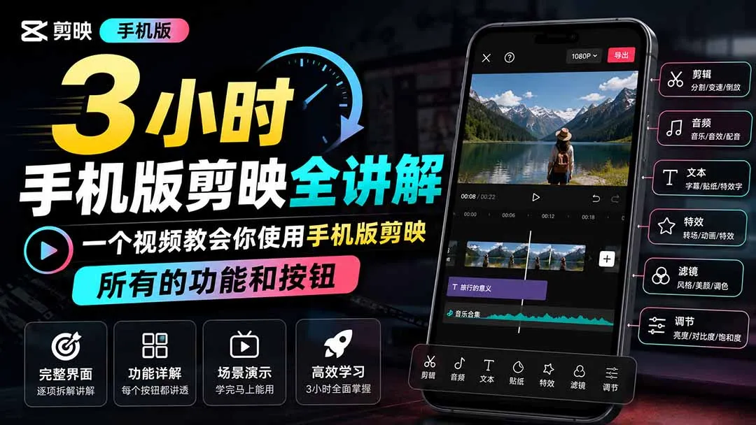 3小时手机版剪映全讲解，一个视频教会你使用手机版剪映，所有的功能和按钮 1