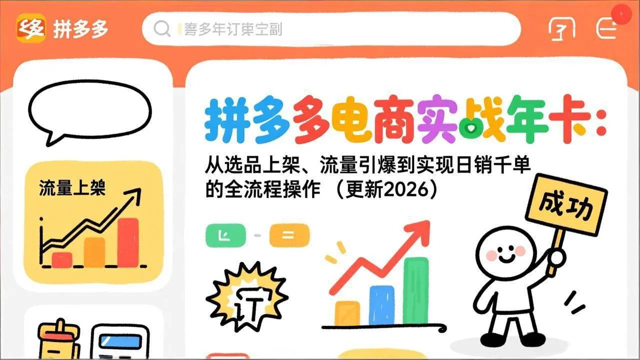 （19839期）拼多多电商实战年卡：从选品上架、流量引爆到实现日销千单的全流程操作（更新2026年8月）