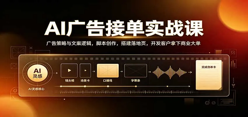 AI广告接单实战:广告策略与文案逻辑,脚本创作,搭建落地页,开发客户拿下商业大单