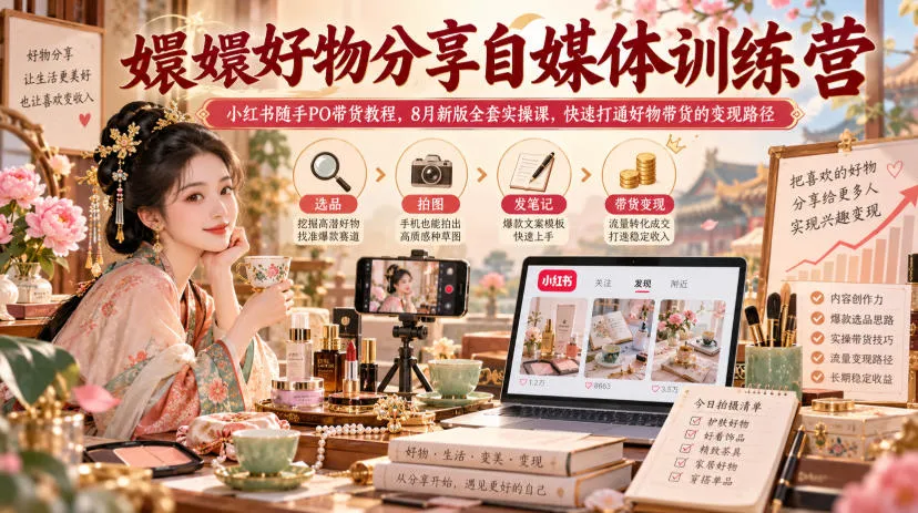 嬛嬛好物分享自媒体训练营|小红书随手PO带货教程,8月新版全套实操课,快速打通好物带货的变现路径