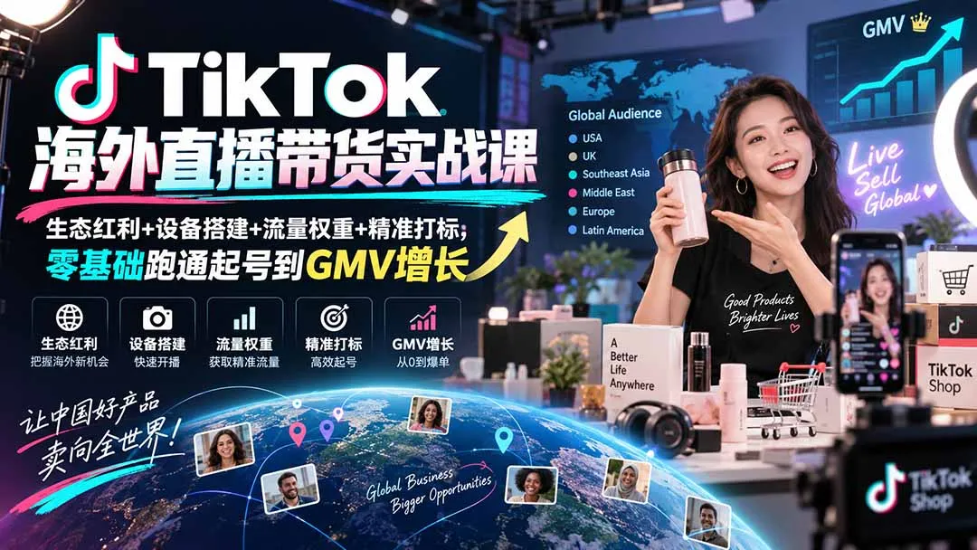 TikTok海外直播带货实战课|生态红利+设备搭建+流量权重+精准打标,零基础跑通起号到GMV增长 1 TikTok海外直播带货实战课|生态红利+设备搭建+流量权重+精准打标,零基础跑通起号到GMV增长 1