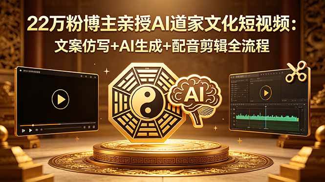 （18580期）22万粉博主亲授AI道家文化短视频：文案仿写+AI生成+配音剪辑全流程