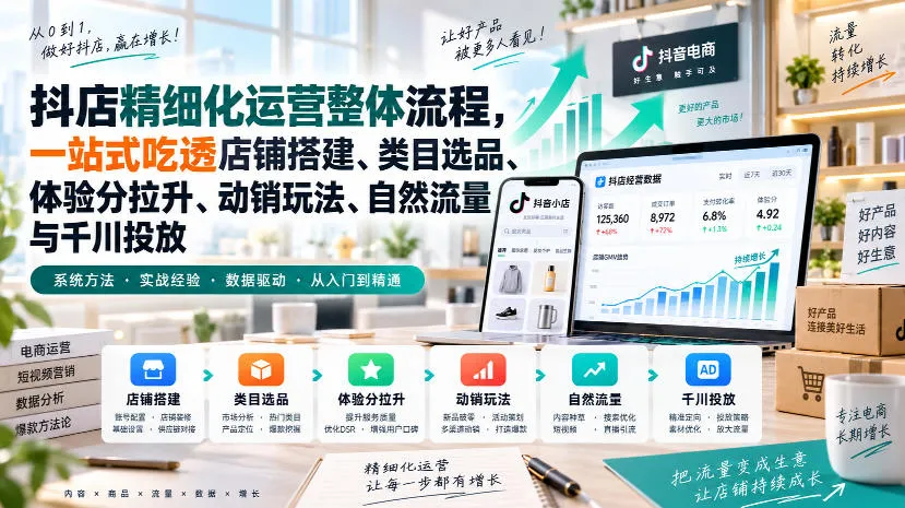 李哥电商-抖店精细化运营整体流程,一站式吃透店铺搭建、类目选品、体验分拉升、动销玩法、自然流量与千川投放 1 李哥电商-抖店精细化运营整体流程,一站式吃透店铺搭建、类目选品、体验分拉升、动销玩法、自然流量与千川投放