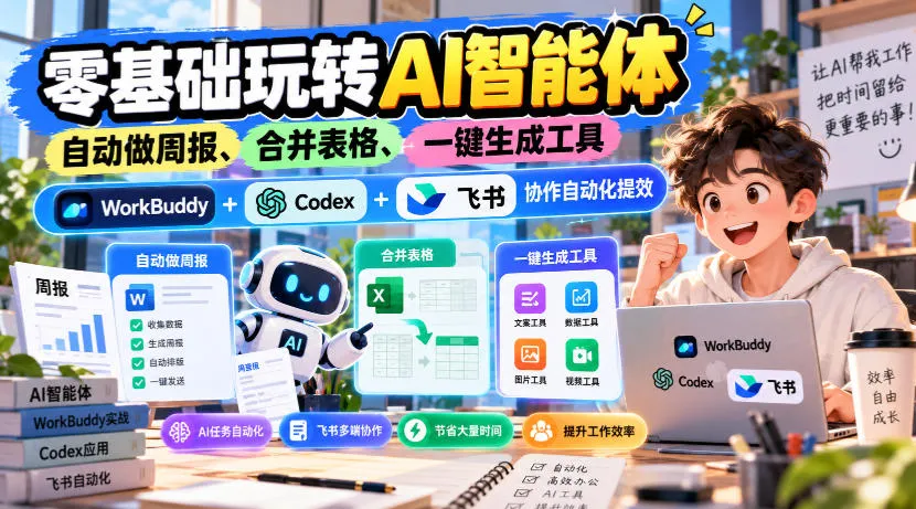 【无水印】零基础玩转AI智能体，自动做周报、合并表格、一键生成工具，WorkBuddy+Codex + 飞书协作自动化提效