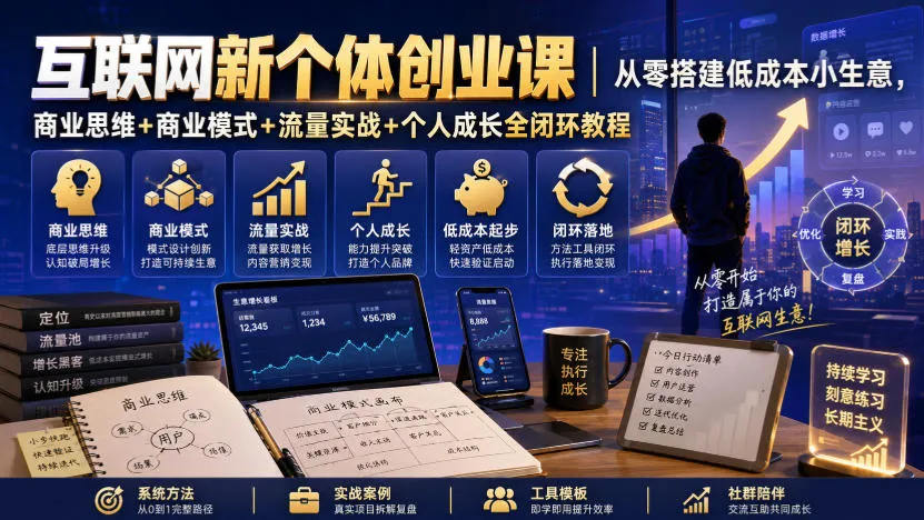 互联网新个体创业课｜从零搭建低成本小生意，商业思维+商业模式+流量实战+个人成长全闭环教程(更新0922)