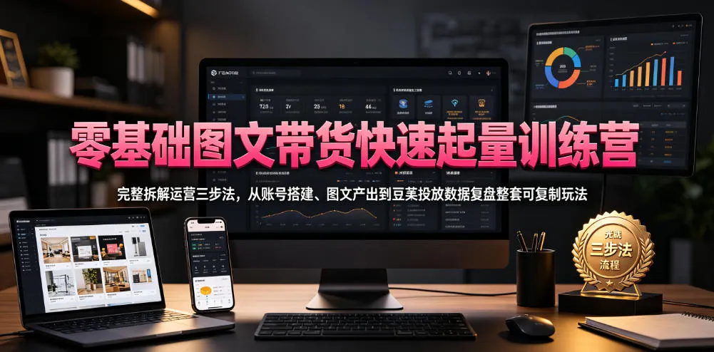 零基础图文带货快速起量训练营,完整拆解运营三步法,从账号搭建、图文产出到豆荚投放数据复盘整套可复制玩法 零基础图文带货快速起量训练营,完整拆解运营三步法,从账号搭建、图文产出到豆荚投放数据复盘整套可复制玩法