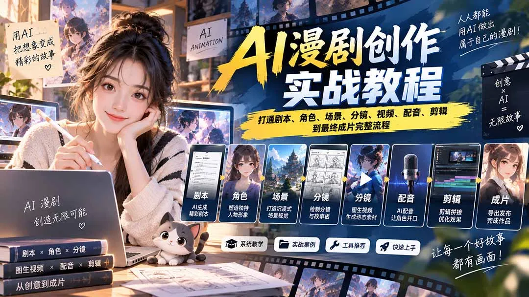 2026 AI漫剧创作实战教程：打通剧本、角色、场景、分镜、视频、配音、剪辑到最终成片完整流程