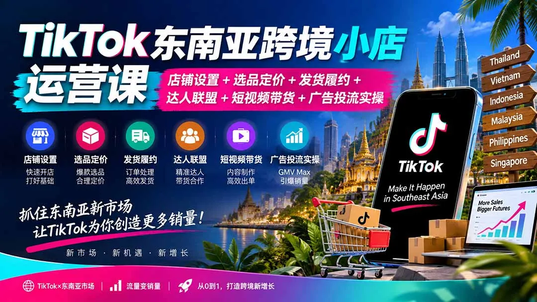 TikTok东南亚跨境小店运营课：店铺设置+选品定价+发货履约+达人联盟+短视频带货+广告投流实操 2
