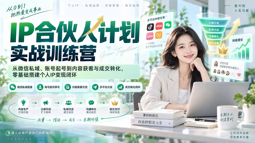 IP合伙人计划实战训练营-更新:从微信私域、账号起号到内容获客与成交转化,零基础搭建个人IP变现闭环 1 IP合伙人计划实战训练营-更新:从微信私域、账号起号到内容获客与成交转化,零基础搭建个人IP变现闭环 1