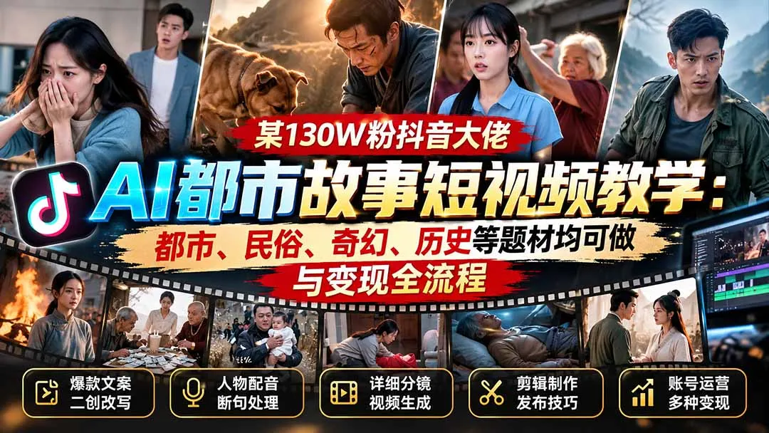 某130W粉抖音大佬AI都市故事短视频教学:都市、民俗、奇幻、历史等题材均可做与变现全流程 1 某130W粉抖音大佬AI都市故事短视频教学:都市、民俗、奇幻、历史等题材均可做与变现全流程 1