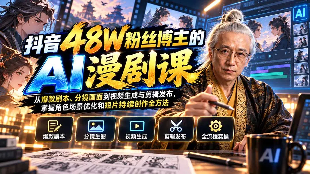 抖音48W粉丝博主的AI漫剧课：从爆款剧本、分镜画面到视频生成与剪辑发布，掌握角色场景优化和短片持续创作全方法 2