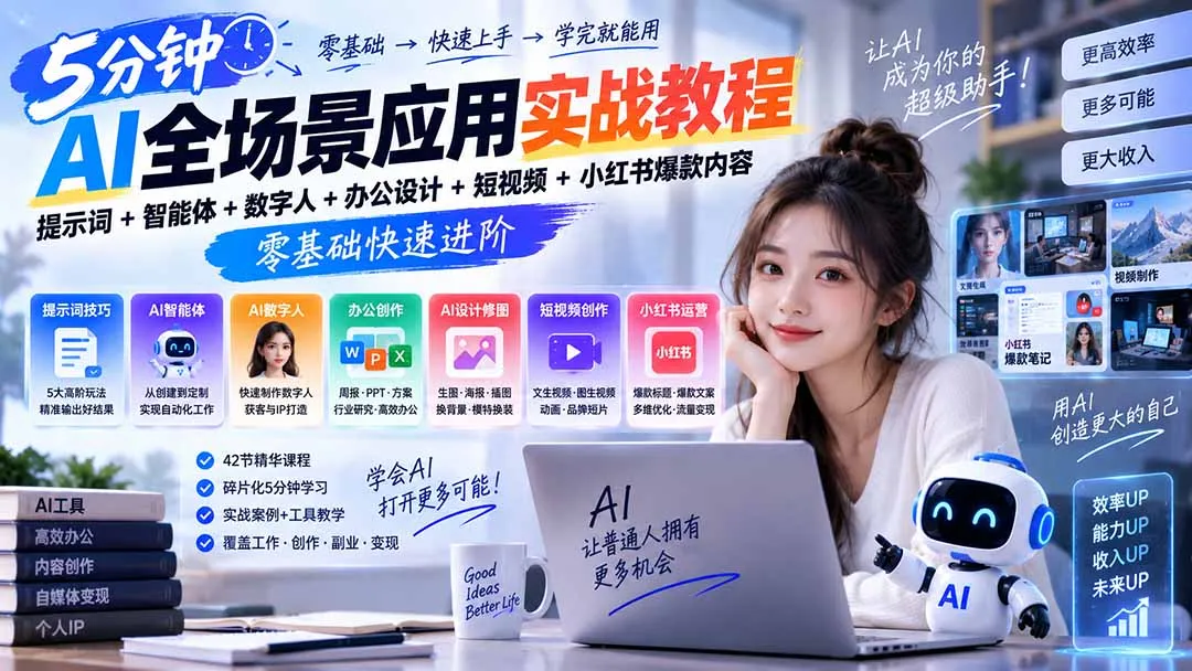 AI全场景应用实战教程|提示词+智能体+数字人+办公设计+短视频+小红书爆款内容,零基础快速进阶 1 AI全场景应用实战教程|提示词+智能体+数字人+办公设计+短视频+小红书爆款内容,零基础快速进阶 1