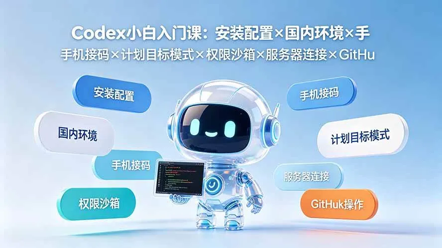 （19402期）Codex小白入门课：安装配置×国内环境×手机接码×计划目标模式×权限沙箱×服务器连接×GitHub操作
