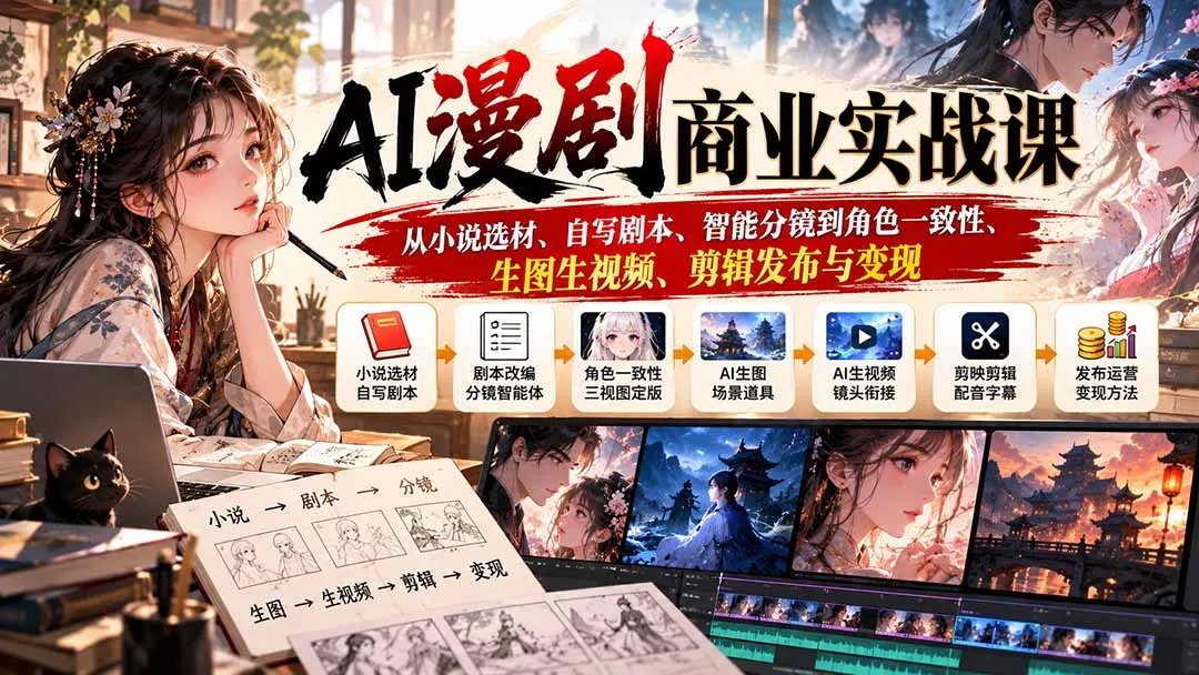 AI漫剧商业实战课:从小说选材、自写剧本、智能分镜到角色一致性、生图生视频、剪辑发布与变现 1 AI漫剧商业实战课:从小说选材、自写剧本、智能分镜到角色一致性、生图生视频、剪辑发布与变现 1