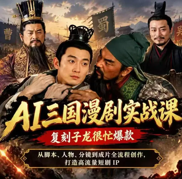 抖音14W粉博主同款AI三国漫剧实战课,复刻子龙很忙爆款,从脚本、人物、分镜到成片全流程创作,打造高流量短剧IP 1 抖音14W粉博主同款AI三国漫剧实战课,复刻子龙很忙爆款,从脚本、人物、分镜到成片全流程创作,打造高流量短剧IP