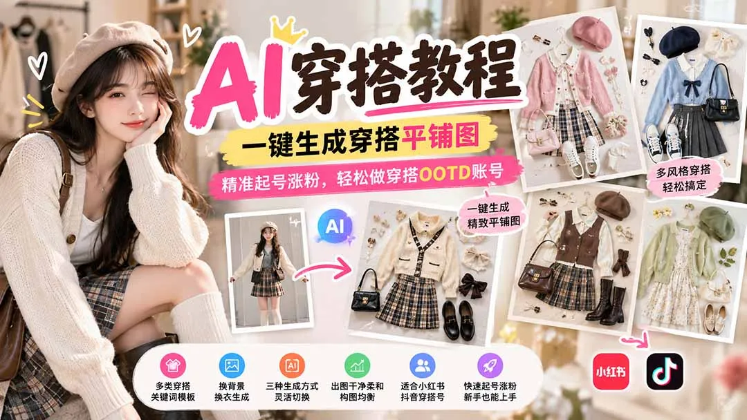 【无水印】AI穿搭教程|一键生成穿搭平铺图,精准起号涨粉,轻松做穿搭OOTD账号 1 【无水印】AI穿搭教程|一键生成穿搭平铺图,精准起号涨粉,轻松做穿搭OOTD账号 1