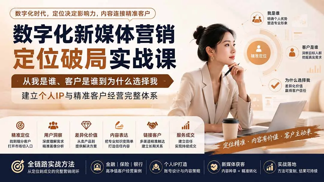 数字化新媒体营销定位破局实战课:从我是谁、客户是谁到为什么选择我,建立个人IP与精准客户经营完整体系 1 数字化新媒体营销定位破局实战课:从我是谁、客户是谁到为什么选择我,建立个人IP与精准客户经营完整体系 1