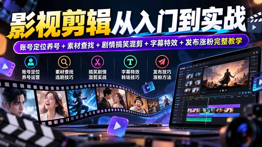 影视剪辑从入门到实战：账号定位养号+素材查找+剧情搞笑混剪+字幕特效+发布涨粉完整教学 1
