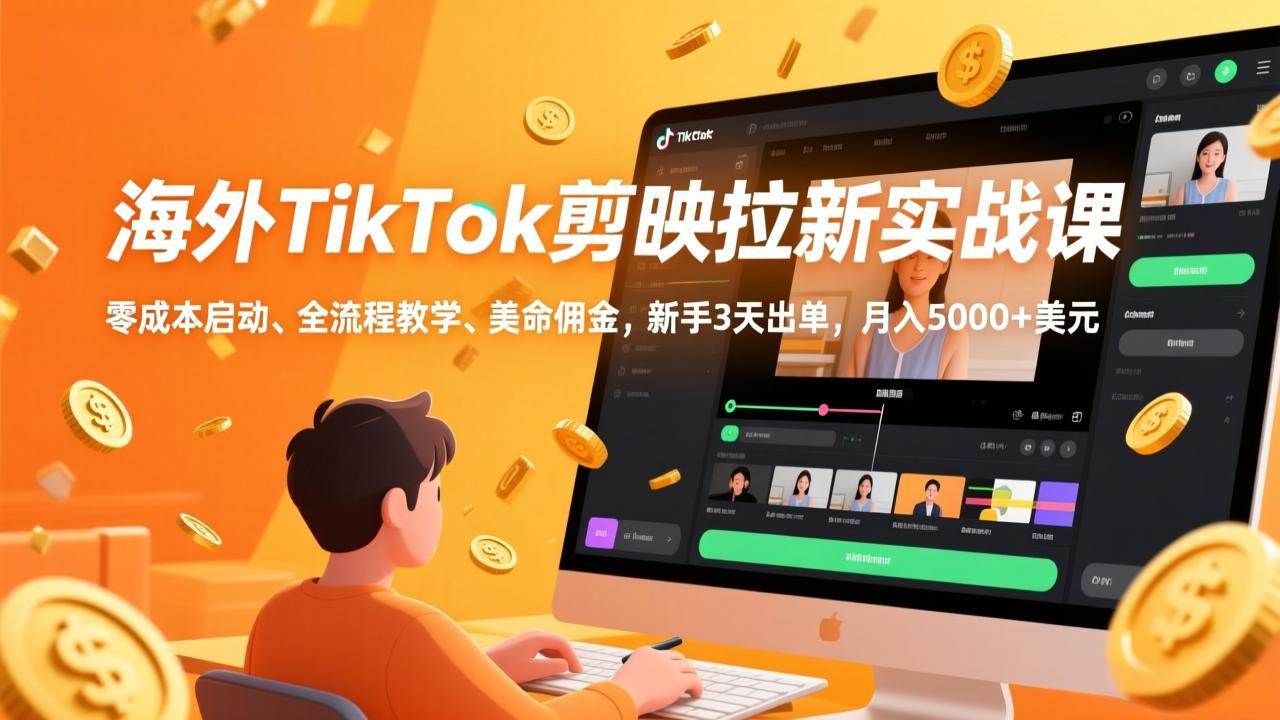 （17340期）海外TikTok剪映拉新实战课，零成本启动、全流程教学、美金佣金，新手3天出单，月入5000+美元