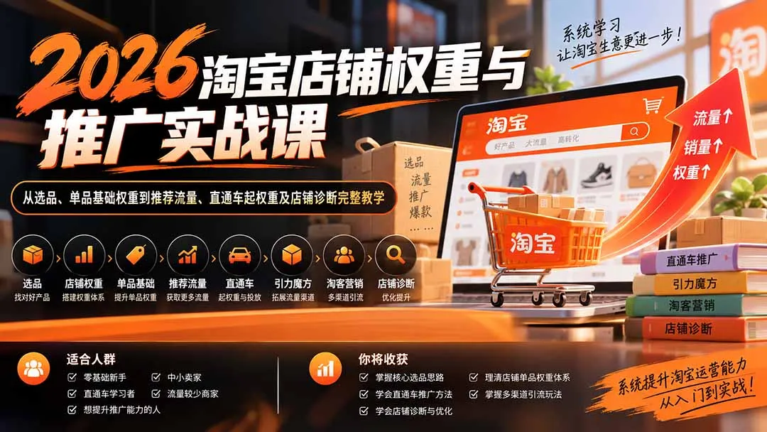 2026淘宝店铺权重与推广实战课:从选品、单品基础权重到推荐流量、直通车起权重及店铺诊断完整教学 1 2026淘宝店铺权重与推广实战课:从选品、单品基础权重到推荐流量、直通车起权重及店铺诊断完整教学 1
