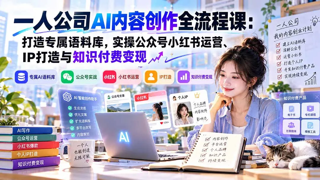 一人公司AI内容创作全流程课:打造专属语料库,实操公众号小红书运营、IP打造与知识付费变现方法论 1 一人公司AI内容创作全流程课:打造专属语料库,实操公众号小红书运营、IP打造与知识付费变现方法论 1