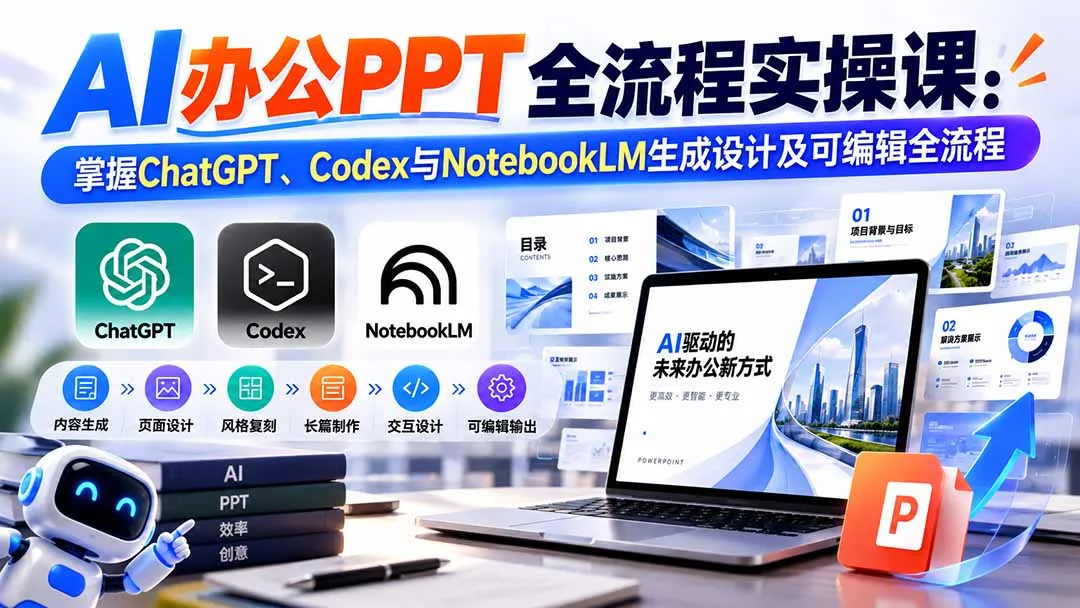 【无水印】AI办公PPT全流程实操课: 掌握ChatGPT、Codex与NotebookLM生成设计及可编辑全流程 1 【无水印】AI办公PPT全流程实操课: 掌握ChatGPT、Codex与NotebookLM生成设计及可编辑全流程 1