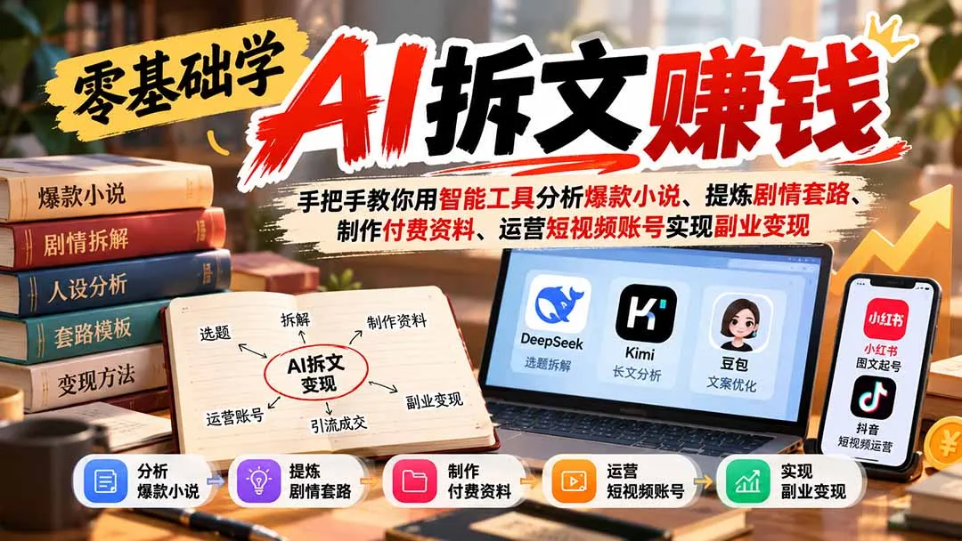 零基础学AI拆文赚钱:手把手教你用智能工具分析爆款小说、提炼剧情套路、制作付费资料、运营短视频账号实现副业变现 1 零基础学AI拆文赚钱:手把手教你用智能工具分析爆款小说、提炼剧情套路、制作付费资料、运营短视频账号实现副业变现 1