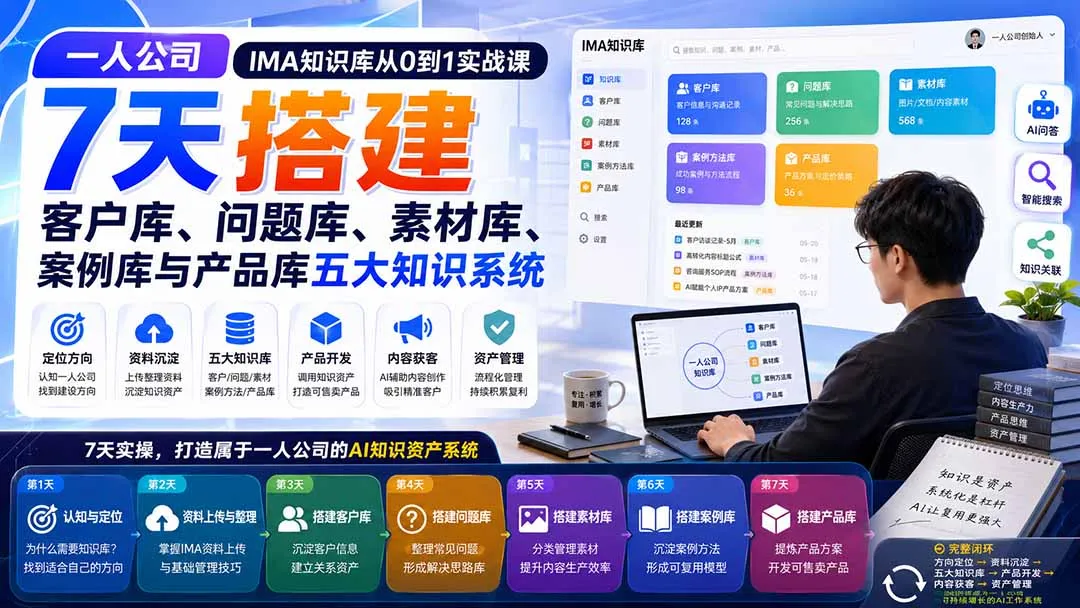 一人公司IMA知识库从0到1实战课：7天搭建客户库、问题库、素材库、案例库与产品库五大知识系统 1