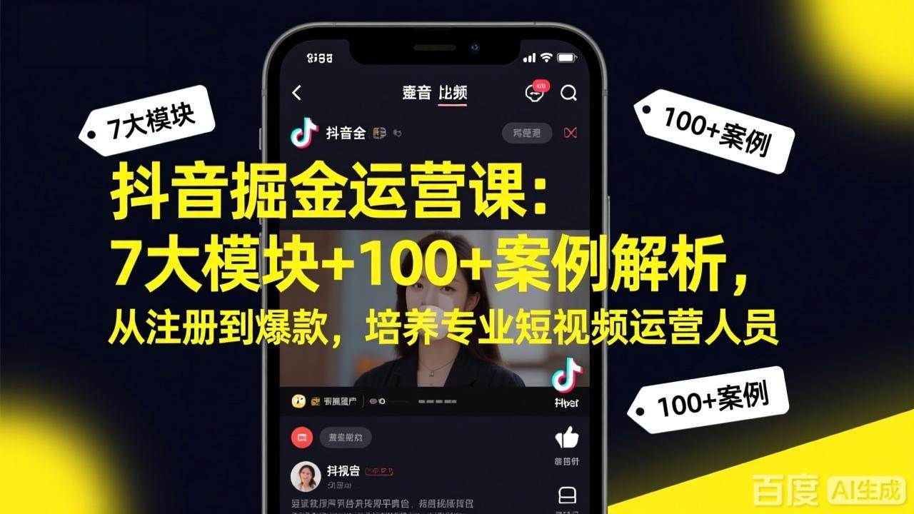 (17573期)抖音掘金运营课:7大模块+100+案例解析,从注册到爆款,培养专业短视频运营人员