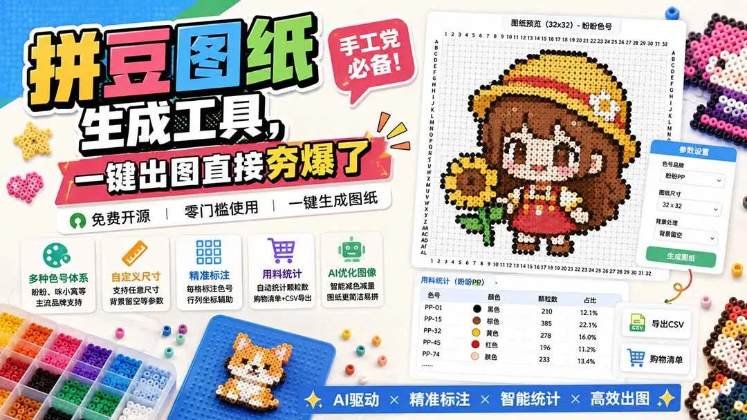(20084期)拼豆图纸生成工具,手工党必备!一键出图直接夯爆了