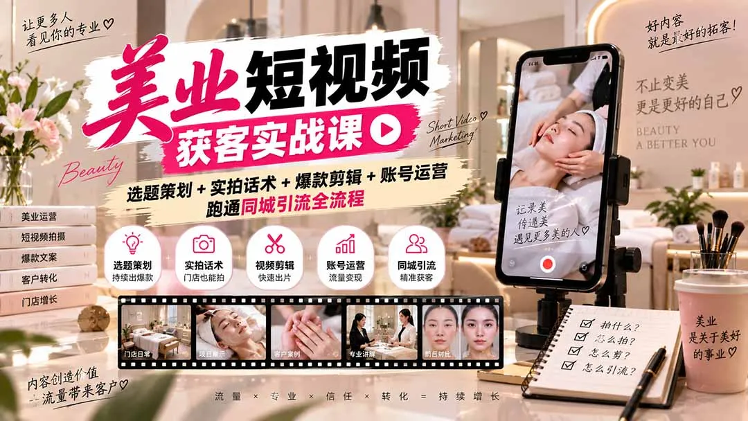 美业短视频获客实战课-无水印:选题策划+实拍话术+爆款剪辑+账号运营,跑通同城引流全流程 1 美业短视频获客实战课-无水印:选题策划+实拍话术+爆款剪辑+账号运营,跑通同城引流全流程 1
