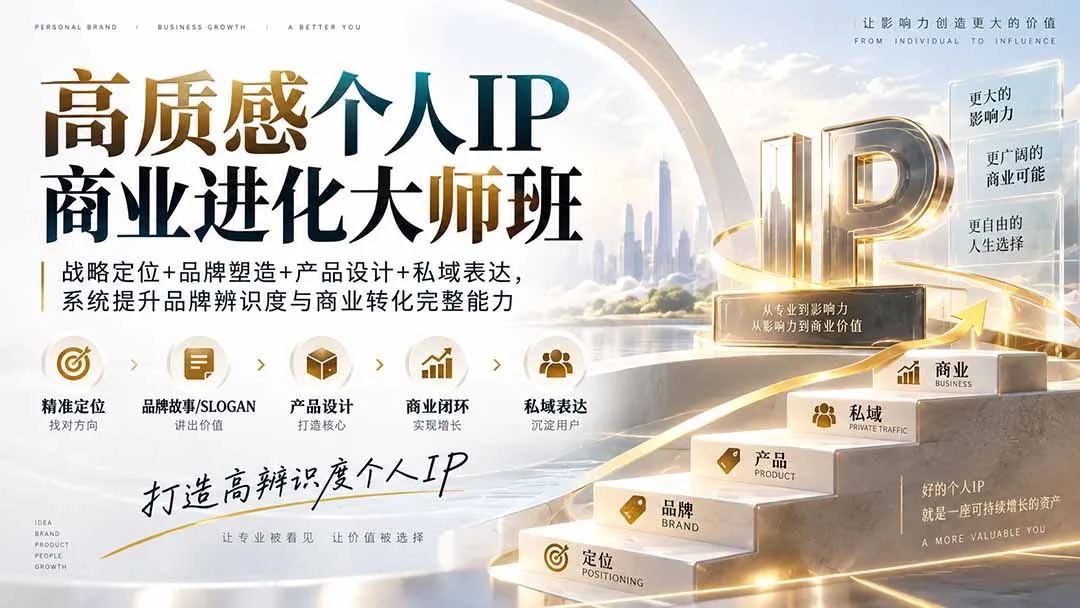 高质感个人IP商业进化大师班:战略定位+品牌塑造+产品设计+私域表达,系统提升品牌辨识度与商业转化完整能力 1 高质感个人IP商业进化大师班:战略定位+品牌塑造+产品设计+私域表达,系统提升品牌辨识度与商业转化完整能力 1