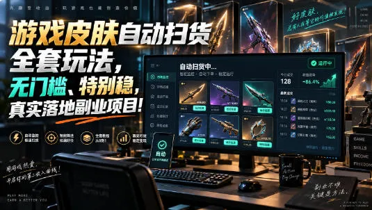 游戏皮肤自动扫货全套玩法，无门槛、特别稳，真实落地副业项目！【揭秘】