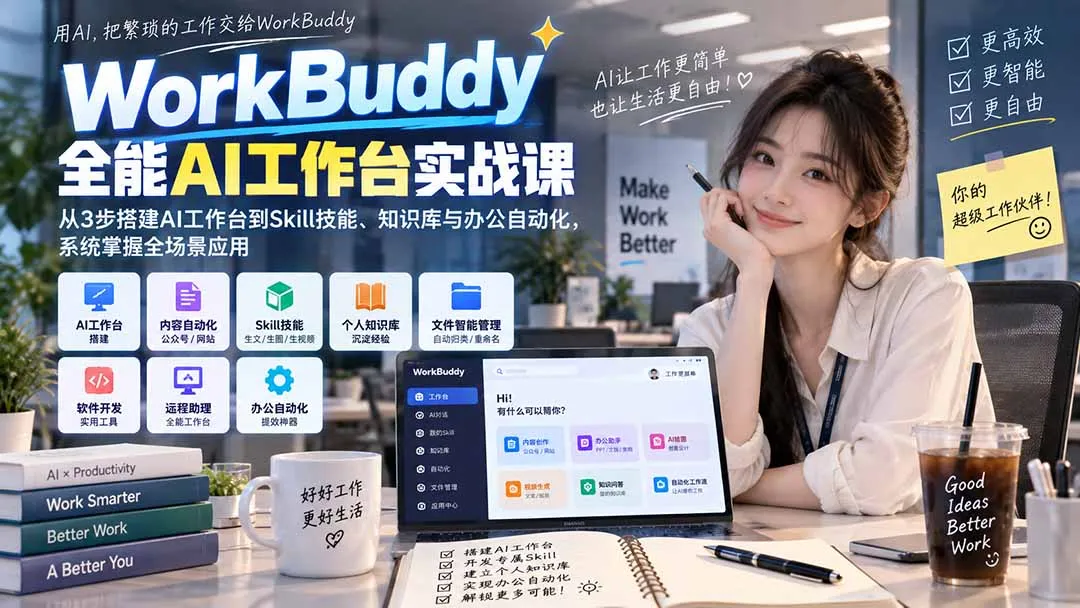 WorkBuddy全能AI工作台实战课:从3步搭建AI工作台到Skill技能、知识库与办公自动化,系统掌握全场景应用 1 WorkBuddy全能AI工作台实战课:从3步搭建AI工作台到Skill技能、知识库与办公自动化,系统掌握全场景应用 1