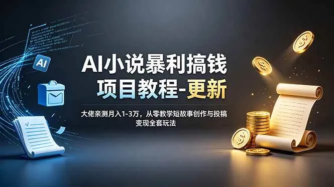 （19030期）AI小说暴利搞钱项目教程-更新，大佬亲测月入1-3万，从零教学短故事创作与投稿变现全套玩法