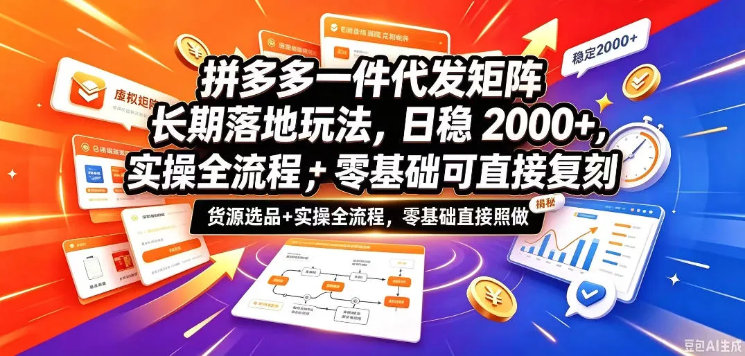 拼多多一件代发矩阵长期落地玩法，日稳入2k+，选品货源+实操全流程，零基础可直接复刻【拆解】
