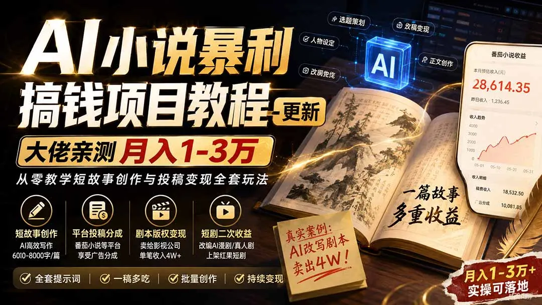 AI小说短故事暴利搞钱项目教程-更新,大佬亲测月入1-3万,从零教学短故事创作与投稿变现全套玩法 1 AI小说短故事暴利搞钱项目教程-更新,大佬亲测月入1-3万,从零教学短故事创作与投稿变现全套玩法 1