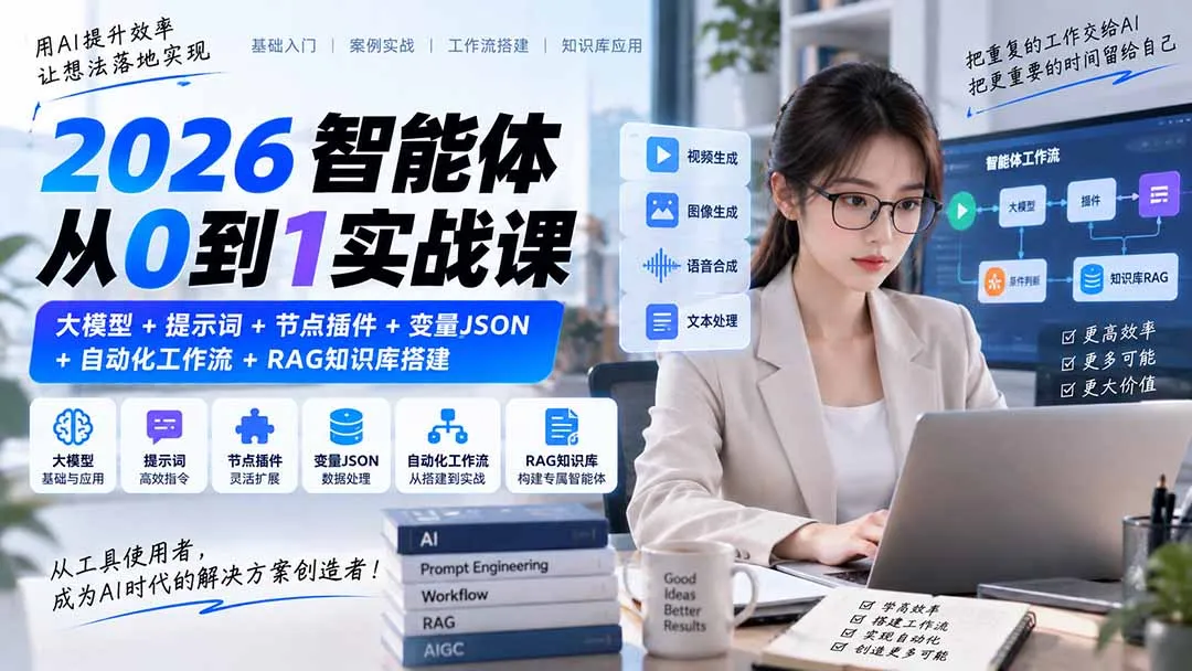 2026智能体从0到1实战课|大模型+提示词+节点插件+变量JSON+自动化工作流+RAG知识库搭建 1 2026智能体从0到1实战课|大模型+提示词+节点插件+变量JSON+自动化工作流+RAG知识库搭建 1