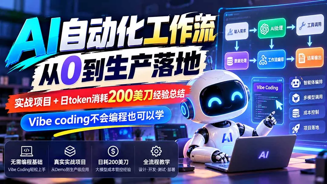 【无水印】AI自动化工作流从0到生产落地,实战项目+日token消耗200美刀经验总结,Vibe coding不会编程也可以学 1 【无水印】AI自动化工作流从0到生产落地,实战项目+日token消耗200美刀经验总结,Vibe coding不会编程也可以学 1
