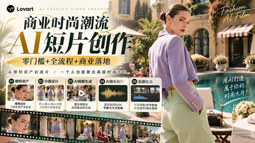 从一张模特图到高级时尚广告大片:AI三视图资产、场景合成、电影分镜、动态生成与复古音乐剪辑实战课 1 从一张模特图到高级时尚广告大片:AI三视图资产、场景合成、电影分镜、动态生成与复古音乐剪辑实战课 1