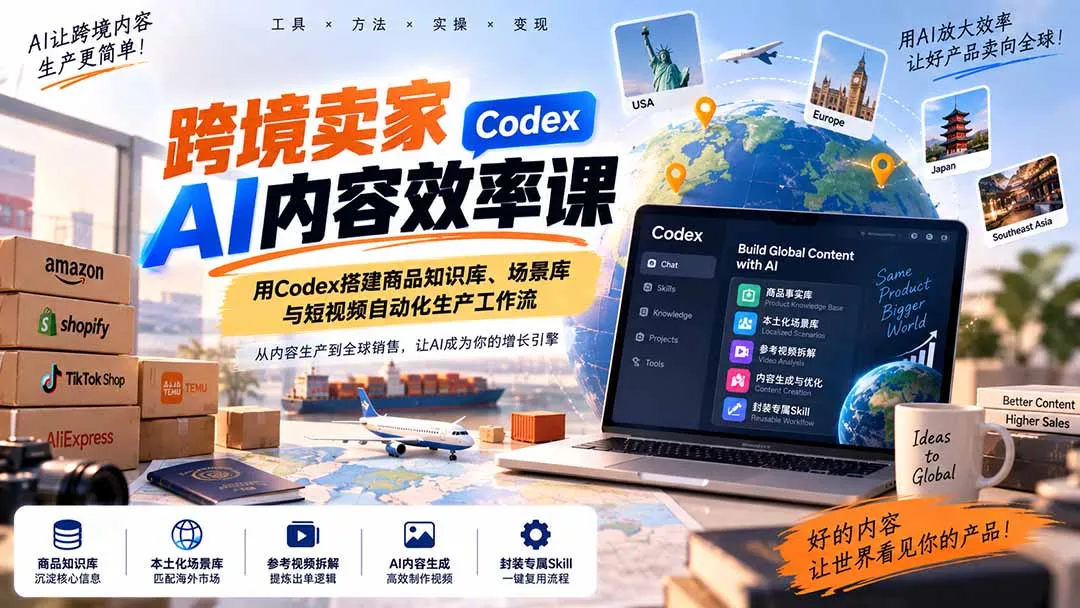 跨境卖家AI内容效率课:用Codex搭建商品知识库、场景库与短视频自动化生产工作流 1 跨境卖家AI内容效率课:用Codex搭建商品知识库、场景库与短视频自动化生产工作流 1