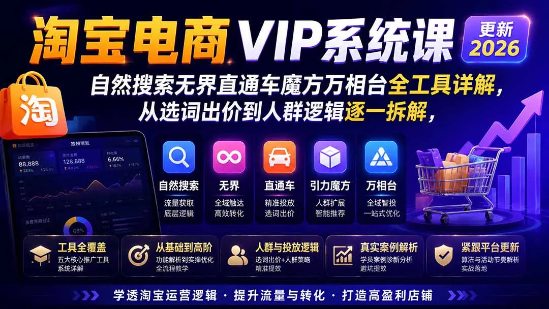 2026淘宝电商终局之战VIP课-更新0920：自然搜索+直通车+无界+精准人群，系统掌握测款动销与全店推广布局方法 2