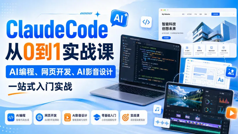 Claude Code从0到1实战课，AI编程、网页开发、AI影音设计一站式入门实战(更新)