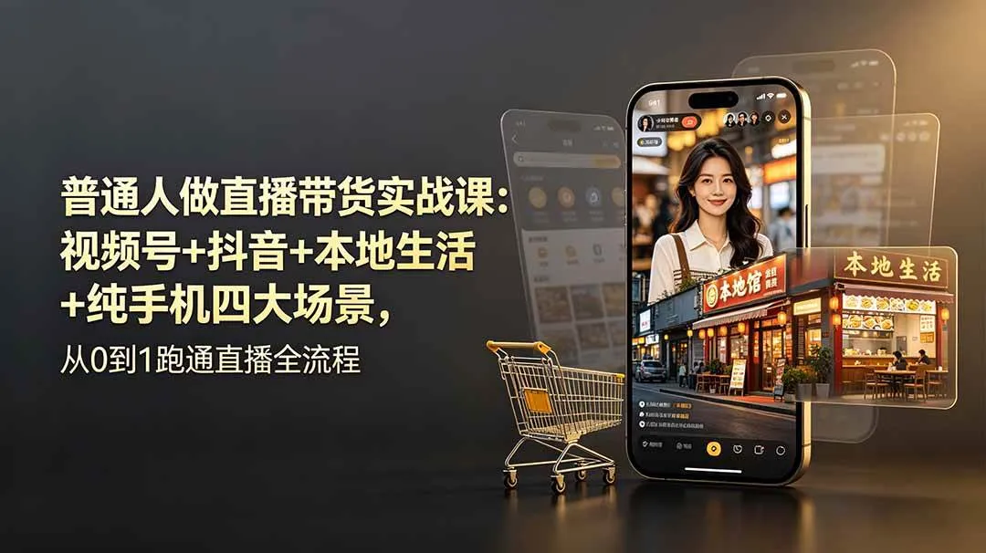 （19111期）普通人做直播带货实战课：视频号+抖音+本地生活+纯手机四大场景，从0到1跑通直播全流程
