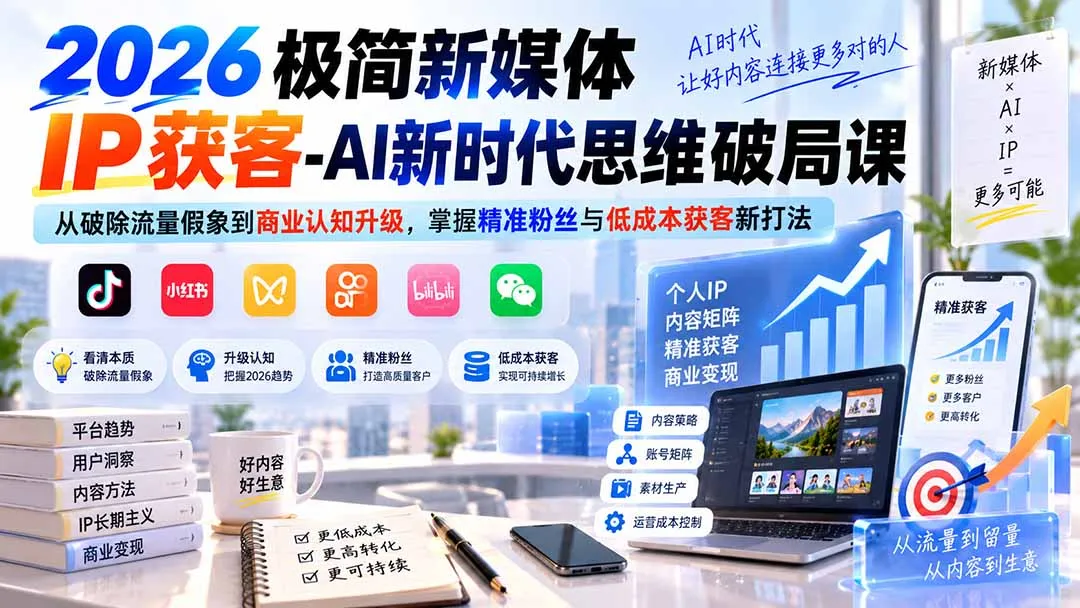 2026极简新媒体IP获客-AI新时代思维破局课:从破除流量假象到商业认知升级,掌握精准粉丝与低成本获客新打法 1 2026极简新媒体IP获客-AI新时代思维破局课:从破除流量假象到商业认知升级,掌握精准粉丝与低成本获客新打法 1