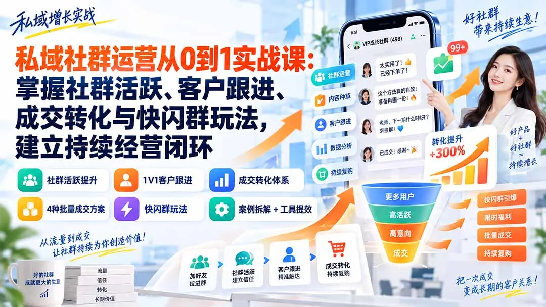 私域社群运营从0到1实战课:掌握社群活跃、客户跟进、成交转化与快闪群玩法,建立持续经营闭环 1 私域社群运营从0到1实战课:掌握社群活跃、客户跟进、成交转化与快闪群玩法,建立持续经营闭环 1