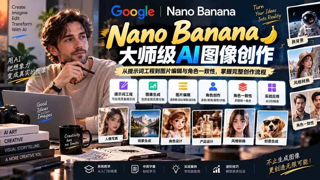 【无水印】Nano Banana大师级AI图像实战课:从提示词工程到图片编辑与角色一致性,掌握完整创作流程 1 【无水印】Nano Banana大师级AI图像实战课:从提示词工程到图片编辑与角色一致性,掌握完整创作流程 1
