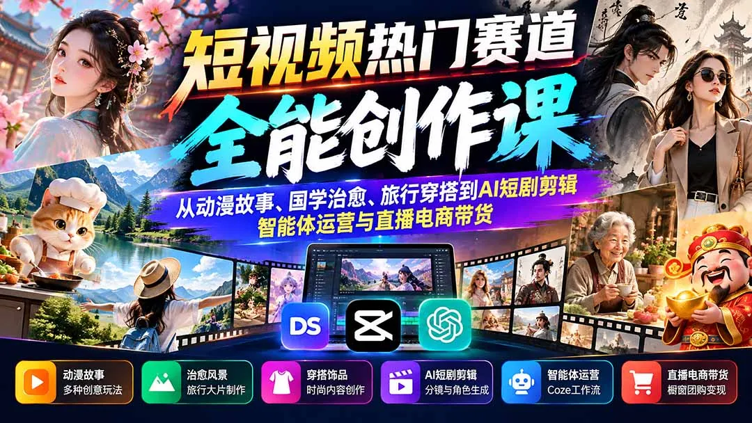短视频热门赛道全能创作课:从动漫故事、国学治愈、旅行穿搭到AI短剧剪辑、智能体运营与直播电商带货 1 短视频热门赛道全能创作课:从动漫故事、国学治愈、旅行穿搭到AI短剧剪辑、智能体运营与直播电商带货 1